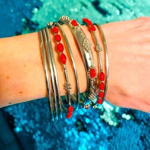 3 FOR $15!!! Silver and Coral Red Bangles